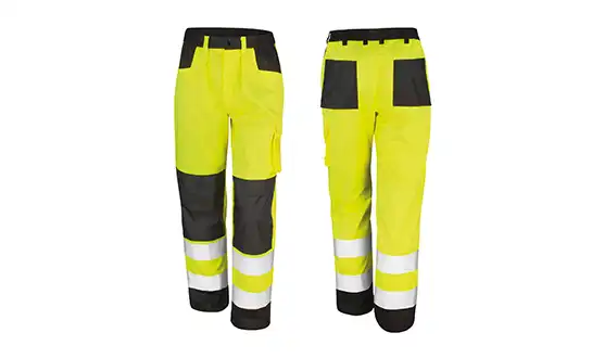 How do reflective work trousers improve safety?